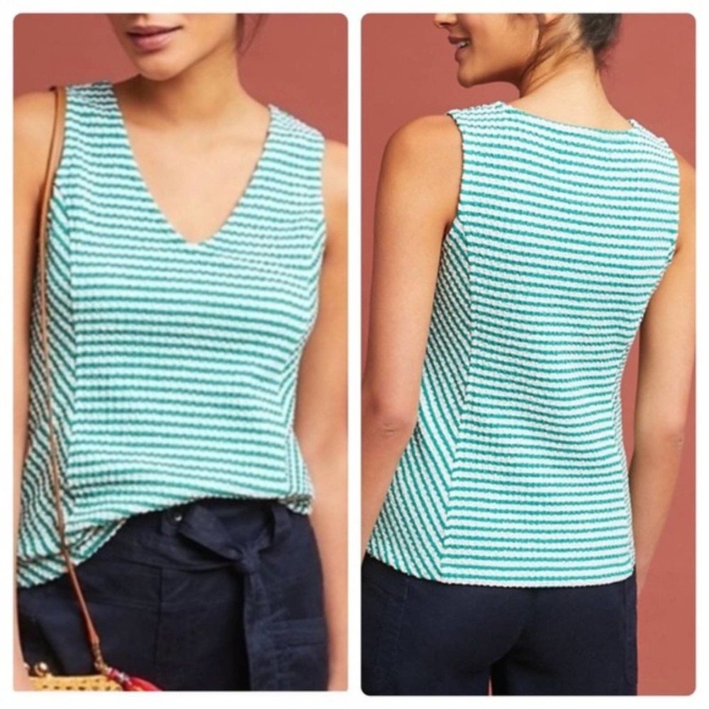 MAEVE BY ANTHROPOLOGIE Franconia Green & White Striped Tank